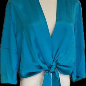 The Sei Wide Leg Pleat Trouser w Dolman Short Sleeve Top Aqua Silk Size 6 SET